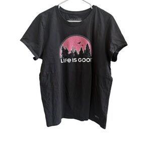 Life is Good Womens Black T-Shirt with Pink Graphic Like new XL